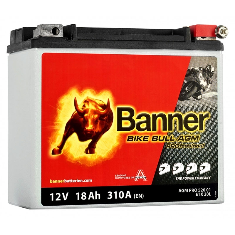 Be priežiūros Banner Bike Bull AGM PRO 520 01/BETX20L - ETX20L 12V, 18Ah, 310A