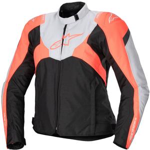 "Alpinestars" moterų "Stella T-Jaws 4" neperšlampama juoda-pilka-fluo raudona motociklininko striukė