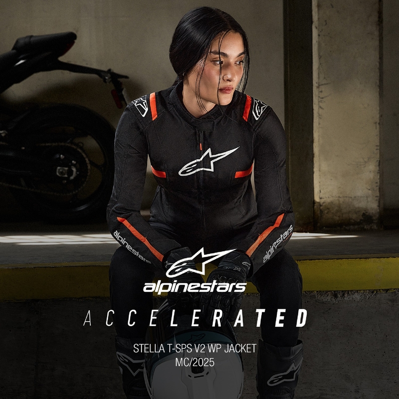Alpinestars Moterų Stella T-SPS 2 neperšlampama juoda-balta-fluo raudona motociklininko striukė
