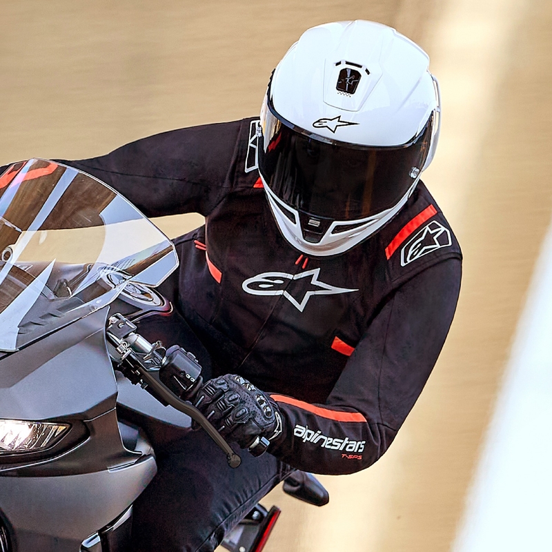 Alpinestars Moterų Stella T-SPS 2 neperšlampama juoda-balta-fluo raudona motociklininko striukė