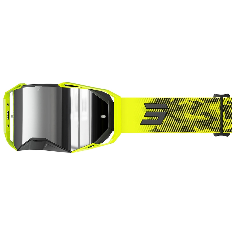 Motokroso akiniai "Shot Lite Patrol" fluo geltonos spalvos su sidabriniu iridžio stiklu