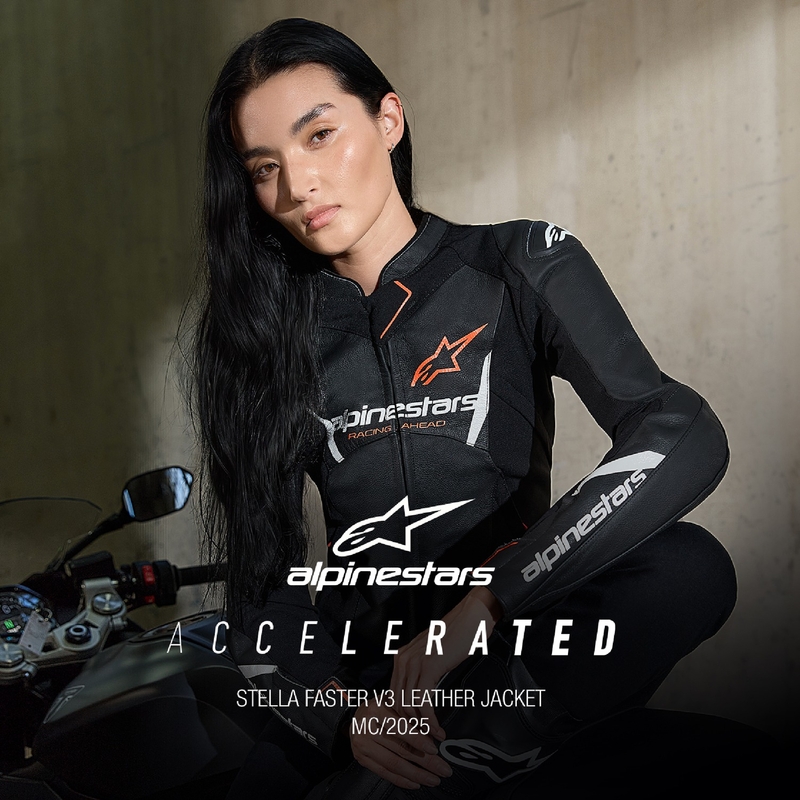 "Alpinestars Stella Faster 3" moteriška odinė motociklininko striukė juoda-balta-fluo raudona