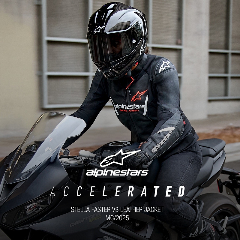 "Alpinestars Stella Faster 3" moteriška odinė motociklininko striukė juoda-balta-fluo raudona