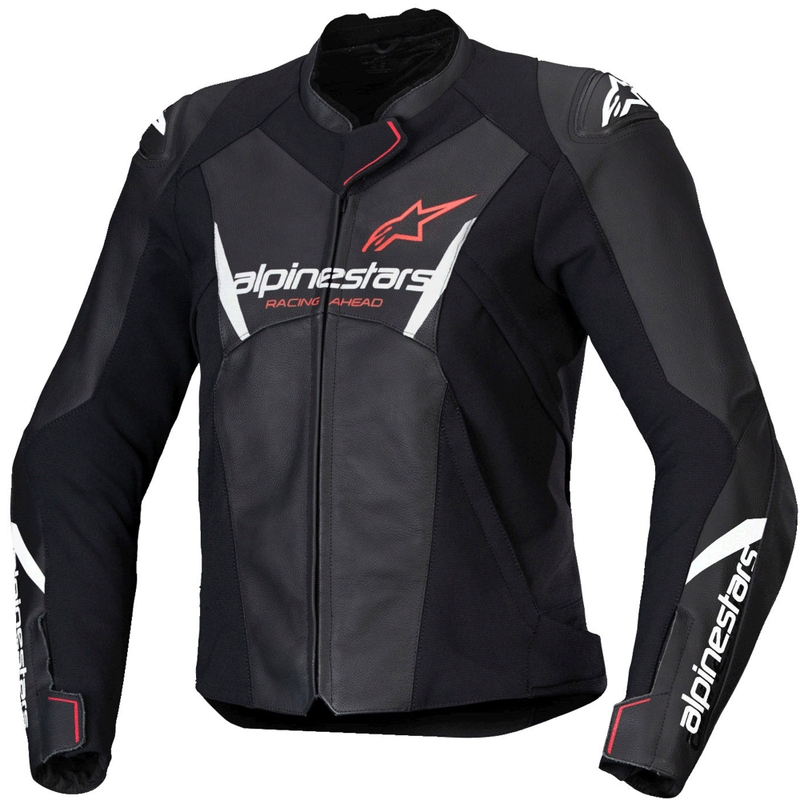 "Alpinestars Stella Faster 3" moteriška odinė motociklininko striukė juoda-balta-fluo raudona