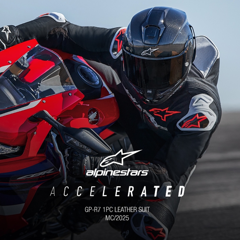 "Alpinestars GP-R7 Tech-Air" paruoštas / suderinamas juodai-baltai-fluo raudonas vientisas odinis motociklininko kostiumas