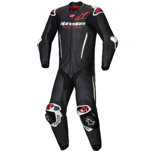 "Alpinestars GP-R7 Tech-Air" paruoštas / suderinamas juodai-baltai-fluo raudonas vientisas odinis motociklininko kostiumas