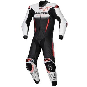 "Alpinestars GP-R7 Tech-Air" paruoštas/kombinuojamas baltai-juodai-fluo raudonas vientisas odinis kostiumas