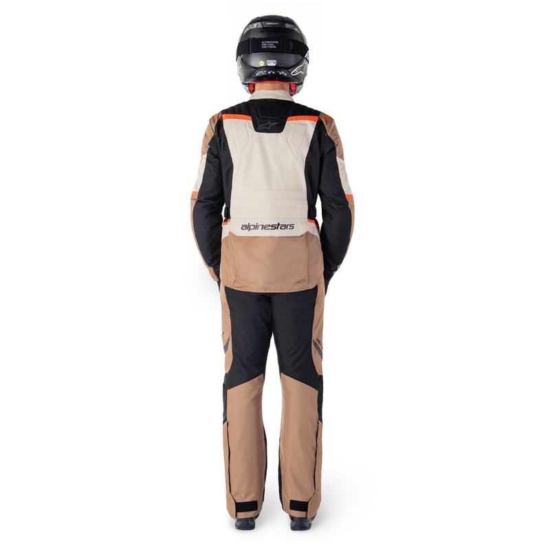 Alpinestars ST-1 Vandeniui atsparios chaki, smėlio, juodos ir fluoro raudonos spalvos motociklininko kelnės