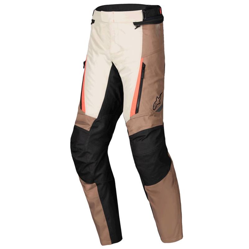 Alpinestars ST-1 Vandeniui atsparios chaki, smėlio, juodos ir fluoro raudonos spalvos motociklininko kelnės