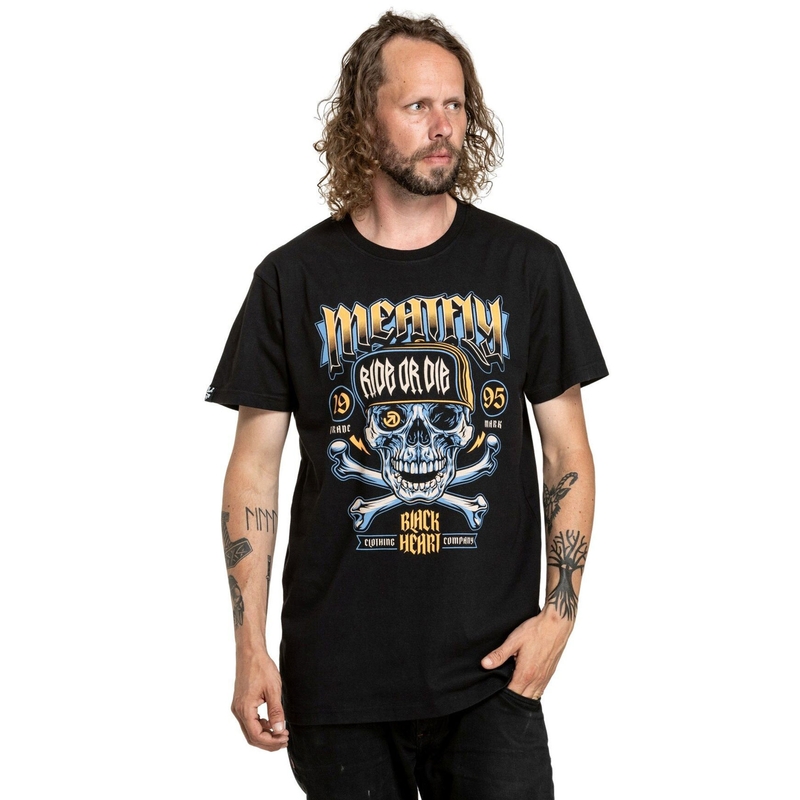 Marškinėliai Meatfly Whiskey Crossbones black