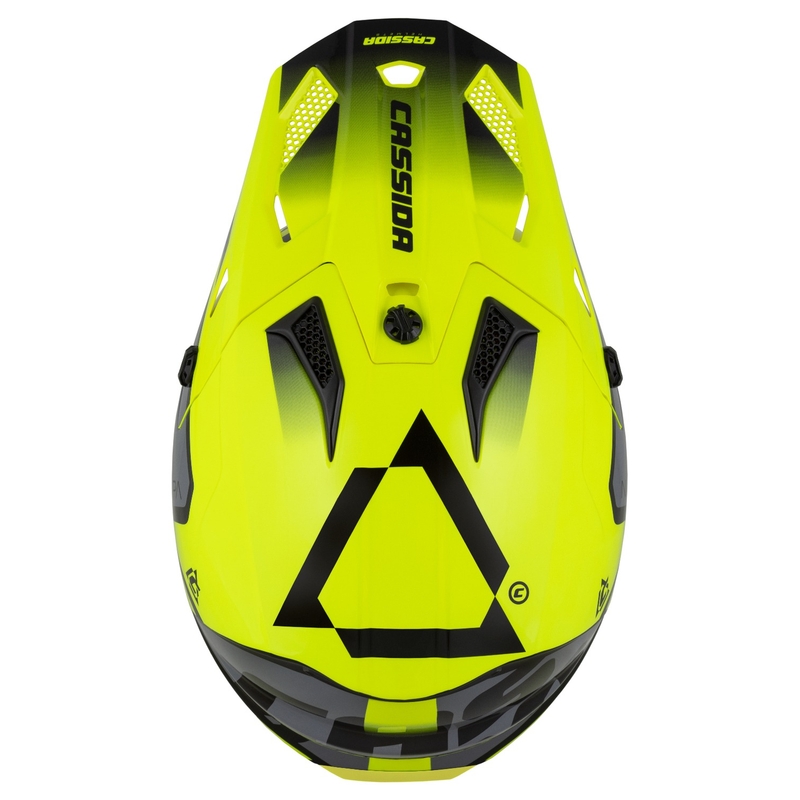 "Cassida Cross Cup 2 Napa" fluo geltonai-juodai-perlamutrinis pilkas motokroso šalmas