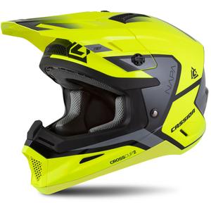 "Cassida Cross Cup 2 Napa" fluo geltonai-juodai-perlamutrinis pilkas motokroso šalmas