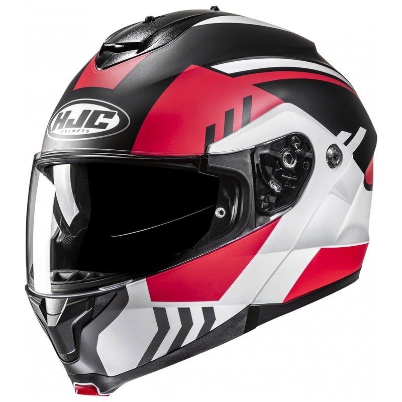 Atverčiamas motociklininko šalmas HJC C91N Kaon MC1SF baltas-juodas-raudonas