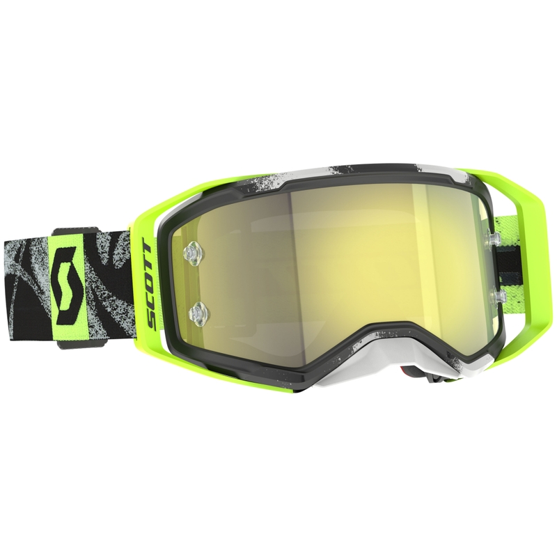 Motokroso akiniai SCOTT Prospect 2.0 black-fluo yellow su geltonais veidrodiniais lęšiais