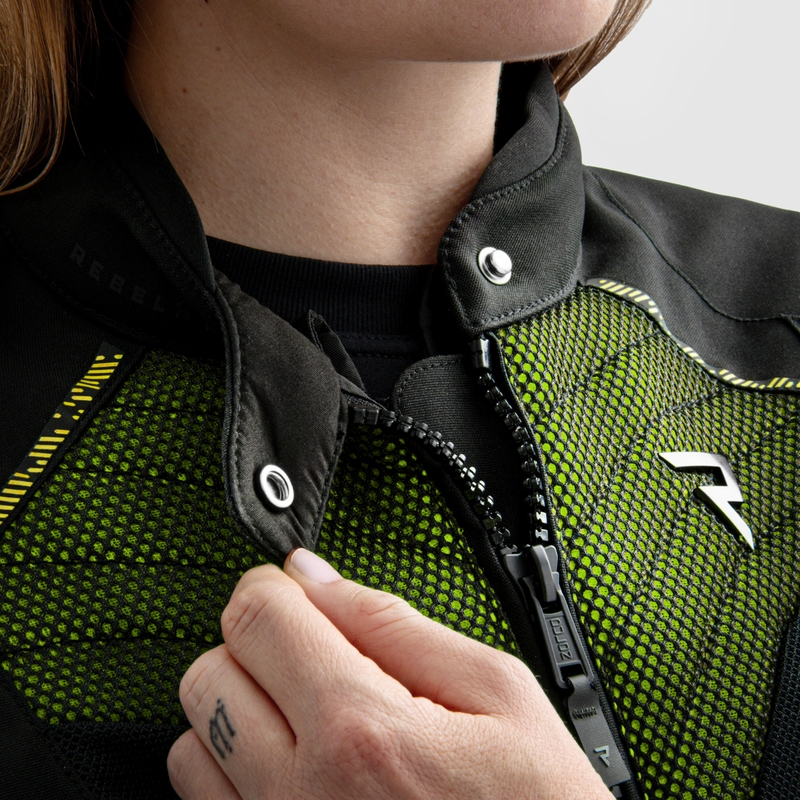 Moteriška motociklininko striukė Rebelhorn Jax black-fluo yellow