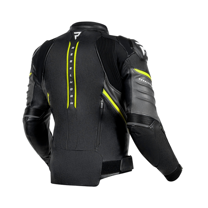 Rebelhorn Veloce juoda-pilka-fluo geltona odinė motociklo striukė