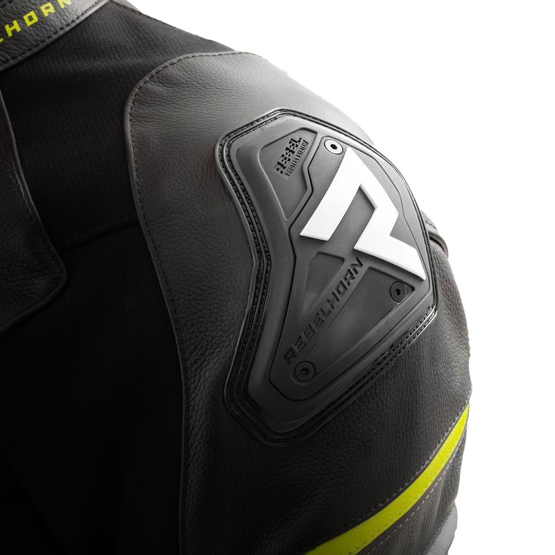 Rebelhorn Veloce juoda-pilka-fluo geltona odinė motociklo striukė