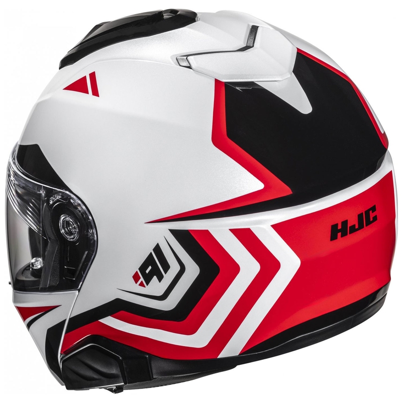 Atverčiamas motociklininko šalmas HJC i91 Tricus MC1 baltas-juodas-raudonas