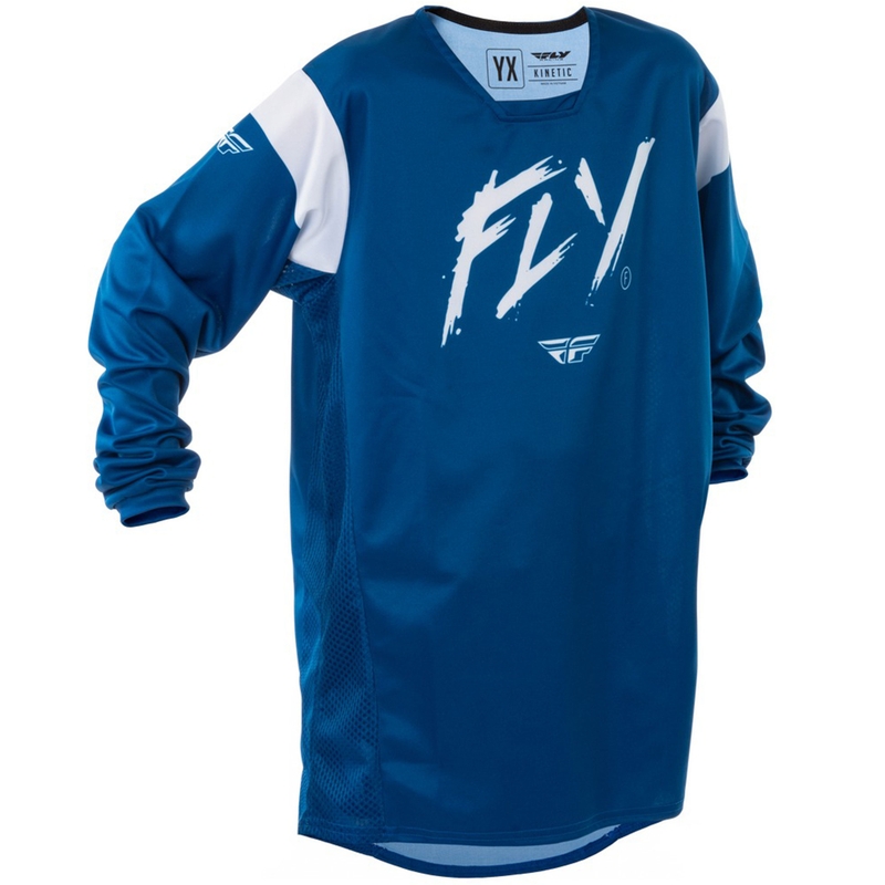 Vaikiški motokroso marškinėliai FLY Racing Kinetic Stoke mėlyna ir balta