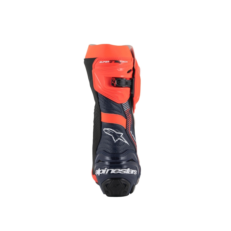 Alpinestars Supertech R Vented riboto leidimo MM93 Marc Marquez fluo raudonos-mėlynos-juodos spalvos motociklininko batai