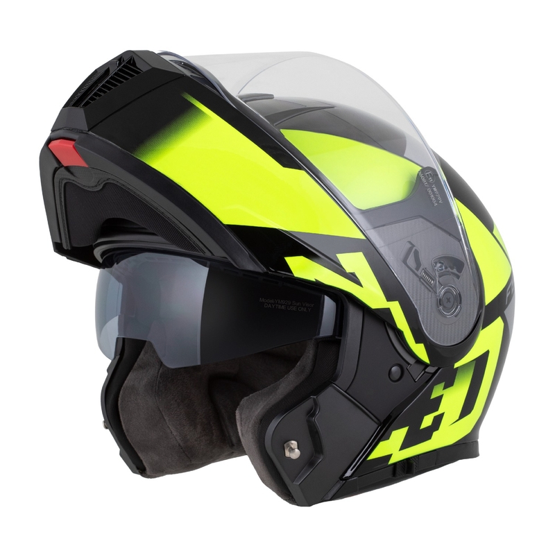 Atverčiamas motociklininko šalmas ZED F19 juodas-fluo geltonas