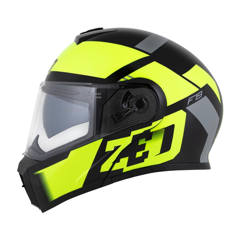 Atverčiamas motociklininko šalmas ZED F19 juodas-fluo geltonas