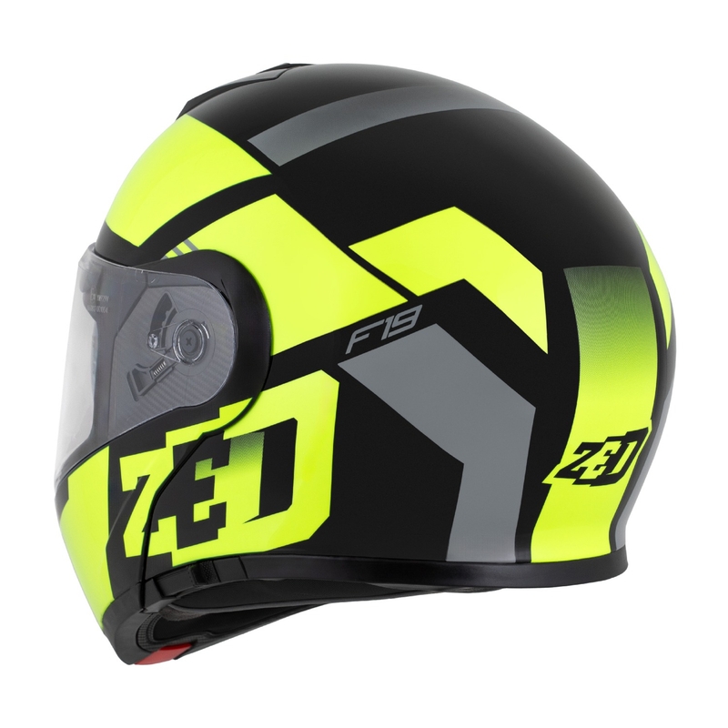 Atverčiamas motociklininko šalmas ZED F19 juodas-fluo geltonas