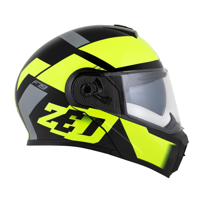 Atverčiamas motociklininko šalmas ZED F19 juodas-fluo geltonas