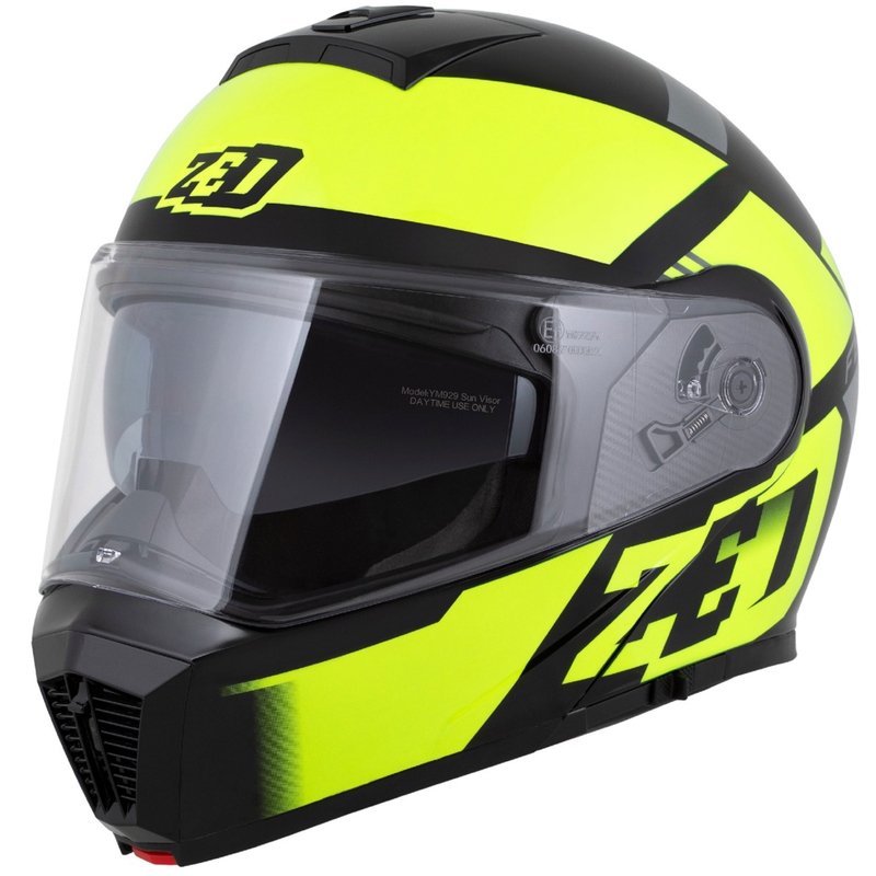 Atverčiamas motociklininko šalmas ZED F19 juodas-fluo geltonas