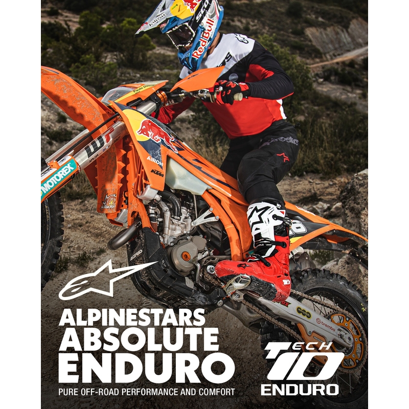 Alpinestars Tech 10 Enduro raudonai-juodai-balti motociklininko batai