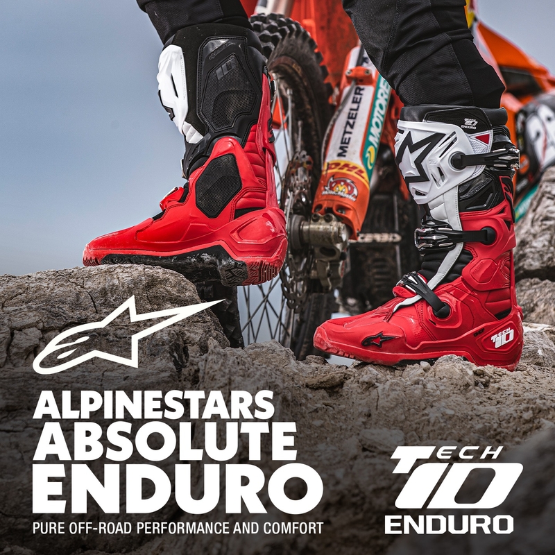 Alpinestars Tech 10 Enduro raudonai-juodai-balti motociklininko batai