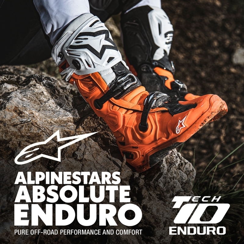 Alpinestars Tech 10 Enduro fluo oranžiniai-juoda-balta motociklininko batai