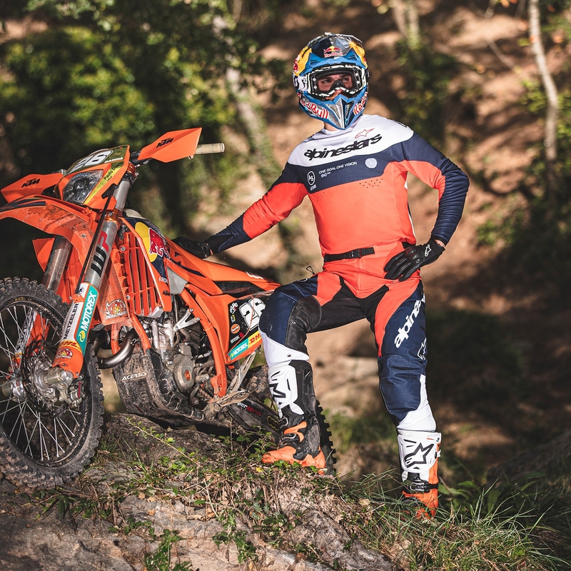 Alpinestars PRO-Dura motokroso kelnės mėlynos-oranžinės-baltos