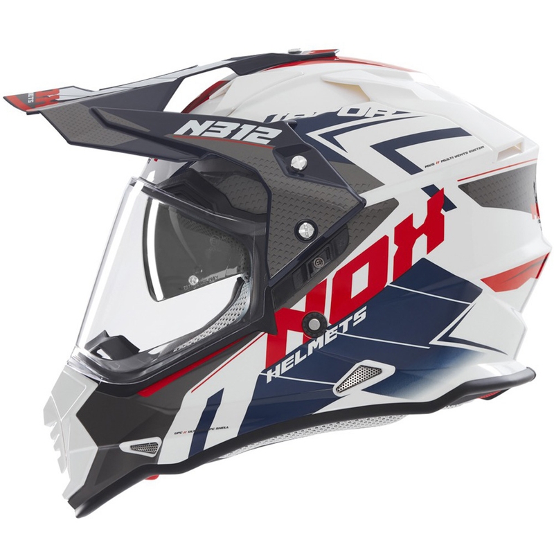 Enduro motociklininko šalmas NOX N312 Vapor balta-juoda-mėlyna