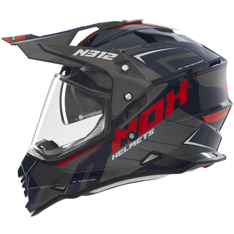 Enduro motociklininko šalmas NOX N312 Vapor juoda-mėlyna-raudona
