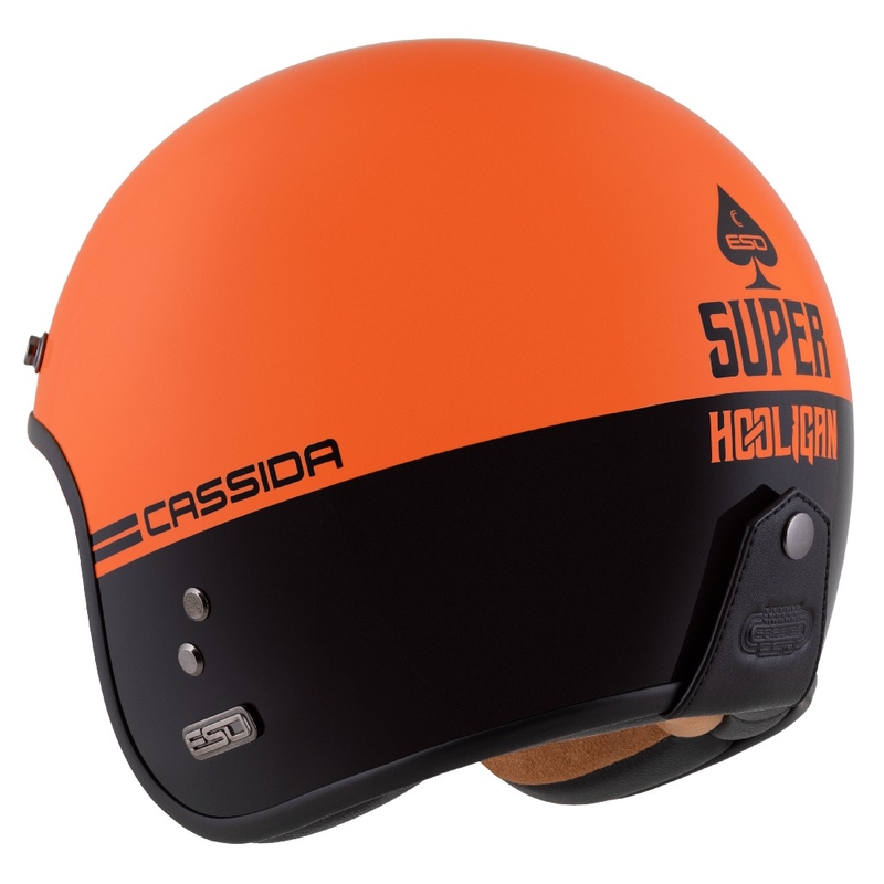 "Cassida Eso Super Hooligan" atviras motociklininko šalmas Juoda-apelsinų perlas