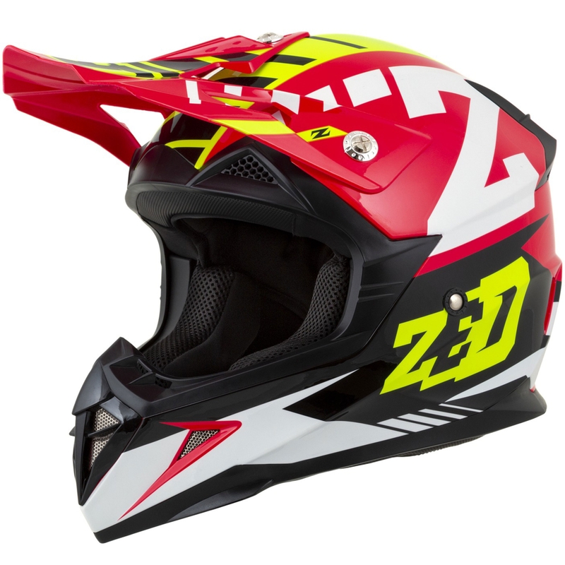 Vaikiškas motokroso šalmas motociklui ZED X1.9D Targa raudona-fluo geltona-juoda-balta