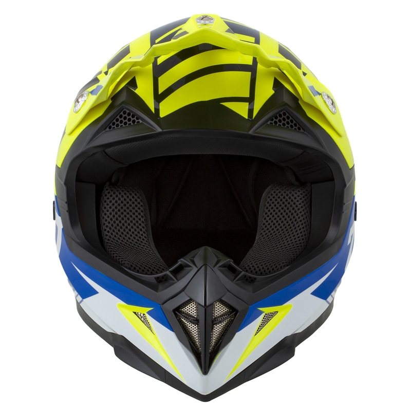 Vaikiškas motociklininko motociklininko šalmas ZED X1.9D Targa fluo yellow-blue-black-white