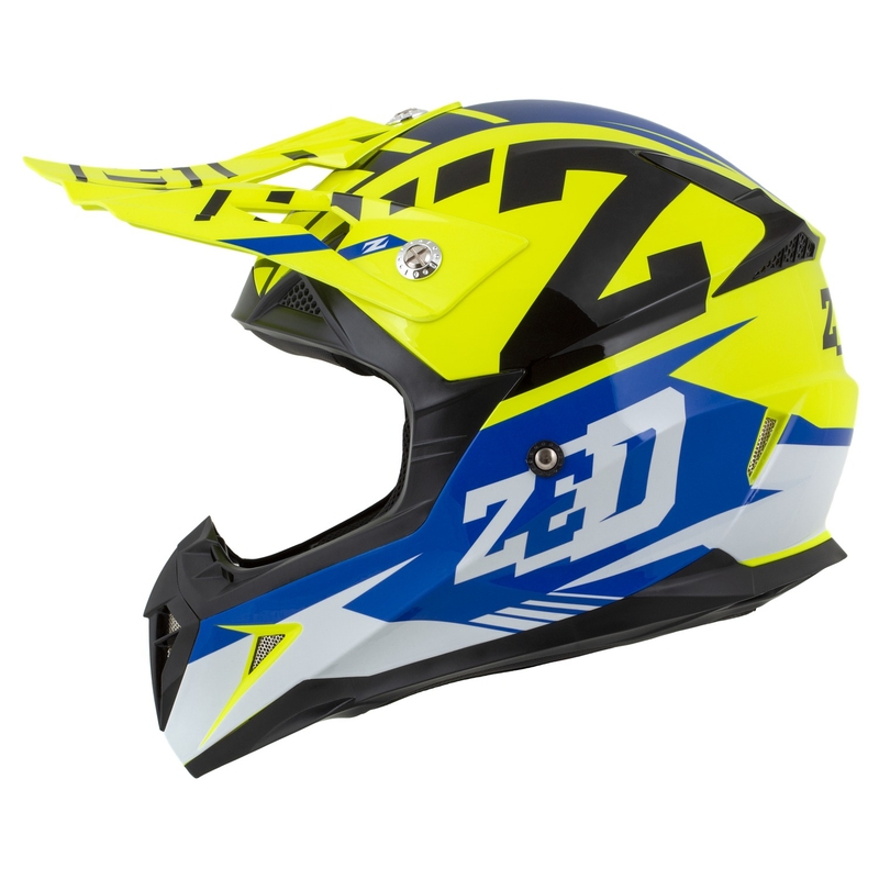 Vaikiškas motociklininko motociklininko šalmas ZED X1.9D Targa fluo yellow-blue-black-white