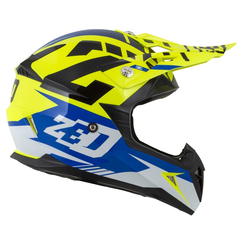Vaikiškas motociklininko motociklininko šalmas ZED X1.9D Targa fluo yellow-blue-black-white