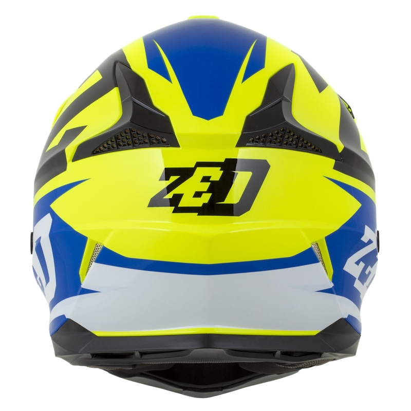 Vaikiškas motociklininko motociklininko šalmas ZED X1.9D Targa fluo yellow-blue-black-white