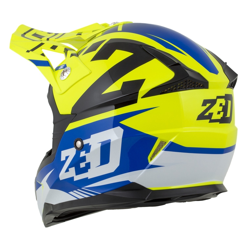 Vaikiškas motociklininko motociklininko šalmas ZED X1.9D Targa fluo yellow-blue-black-white