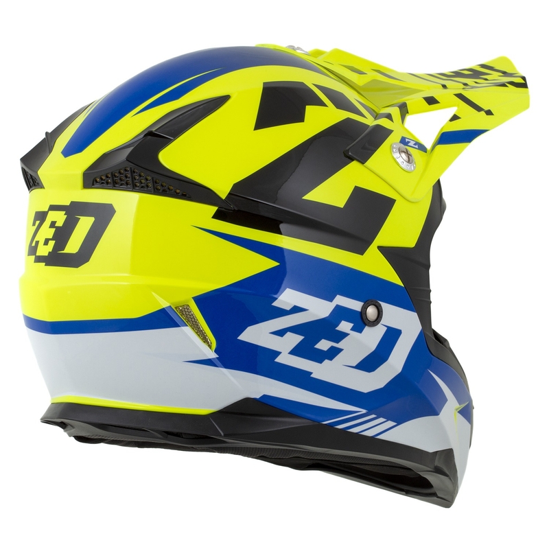 Vaikiškas motociklininko motociklininko šalmas ZED X1.9D Targa fluo yellow-blue-black-white