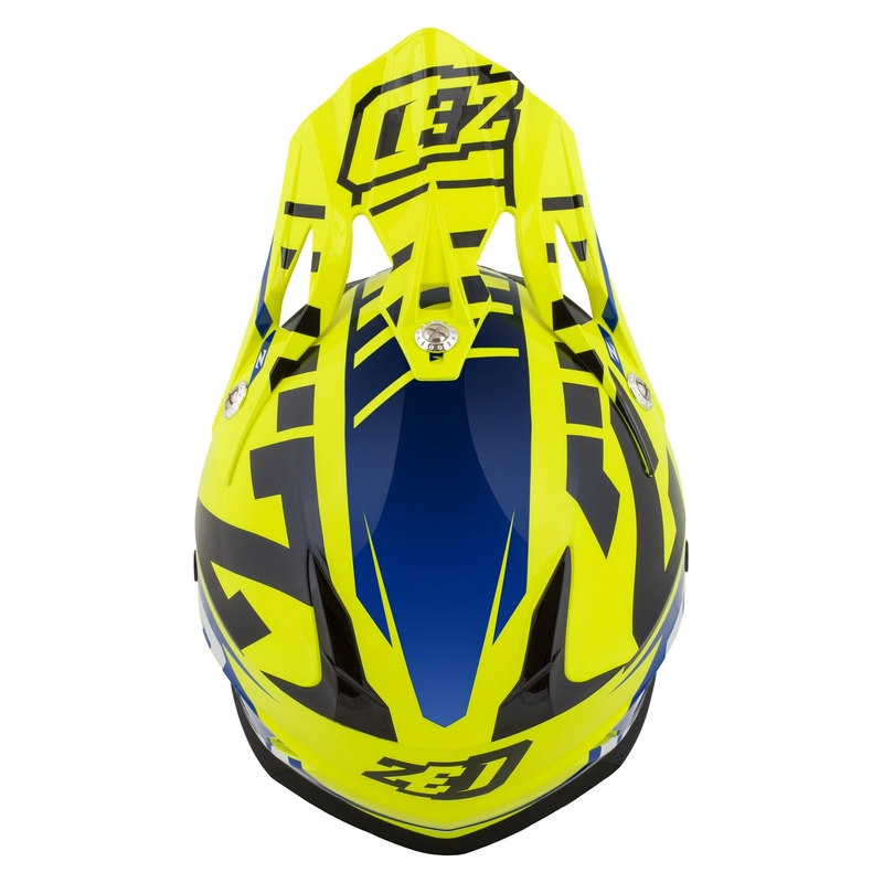 Vaikiškas motociklininko motociklininko šalmas ZED X1.9D Targa fluo yellow-blue-black-white