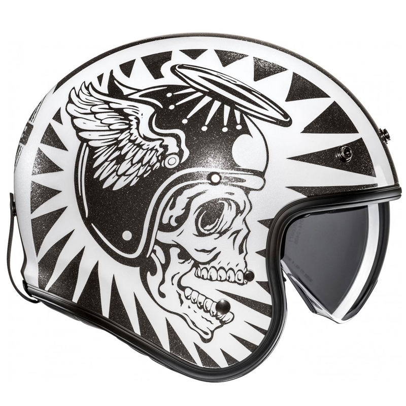 Atviras motociklininko šalmas HJC V31 Flame MC5 juodai baltas