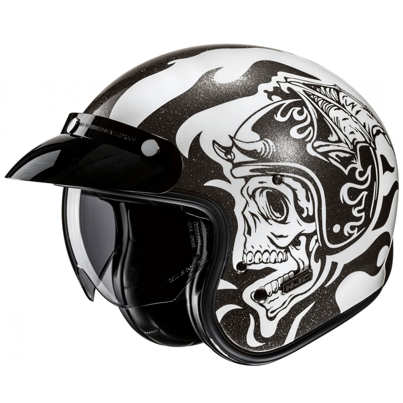 Atviras motociklininko šalmas HJC V31 Flame MC5 juodai baltas