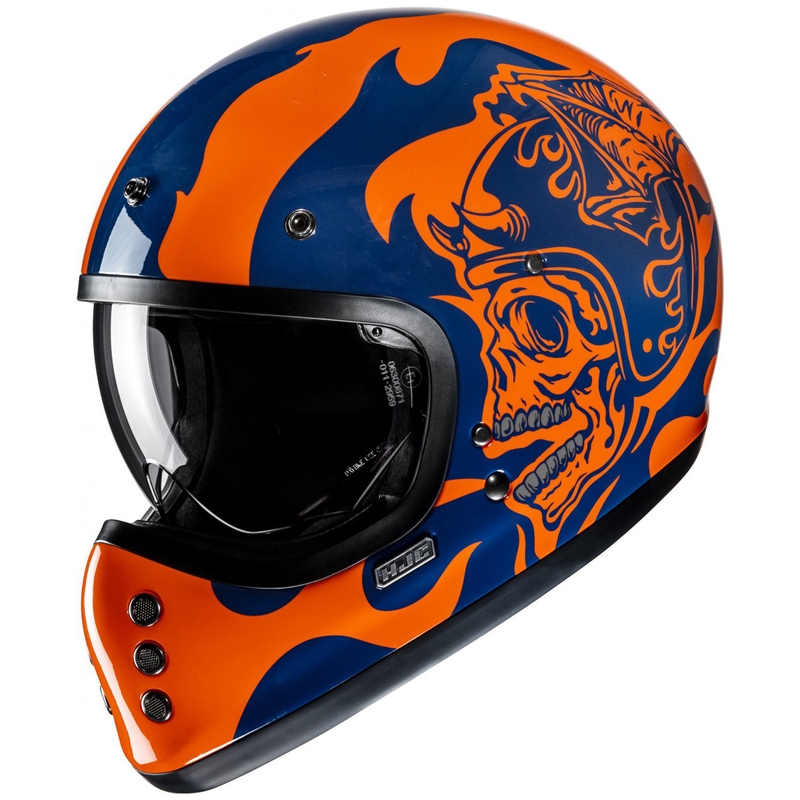 Integruotas motociklininko šalmas HJC V60 Flame MC27 oranžinės-mėlynos spalvos