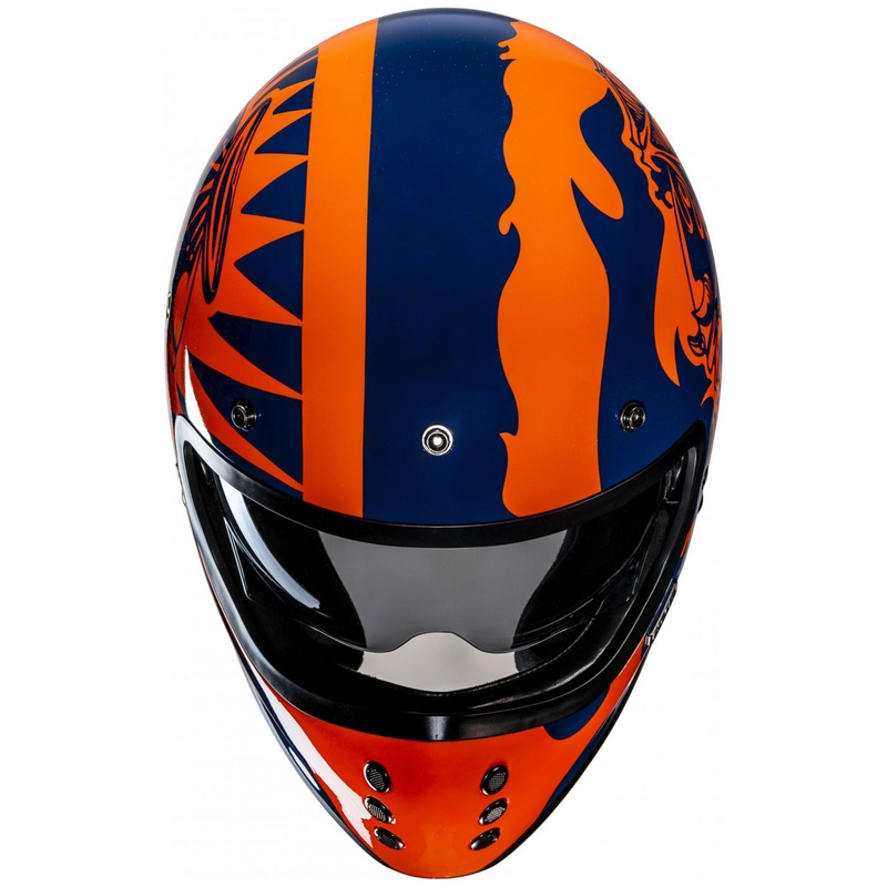 Integruotas motociklininko šalmas HJC V60 Flame MC27 oranžinės-mėlynos spalvos