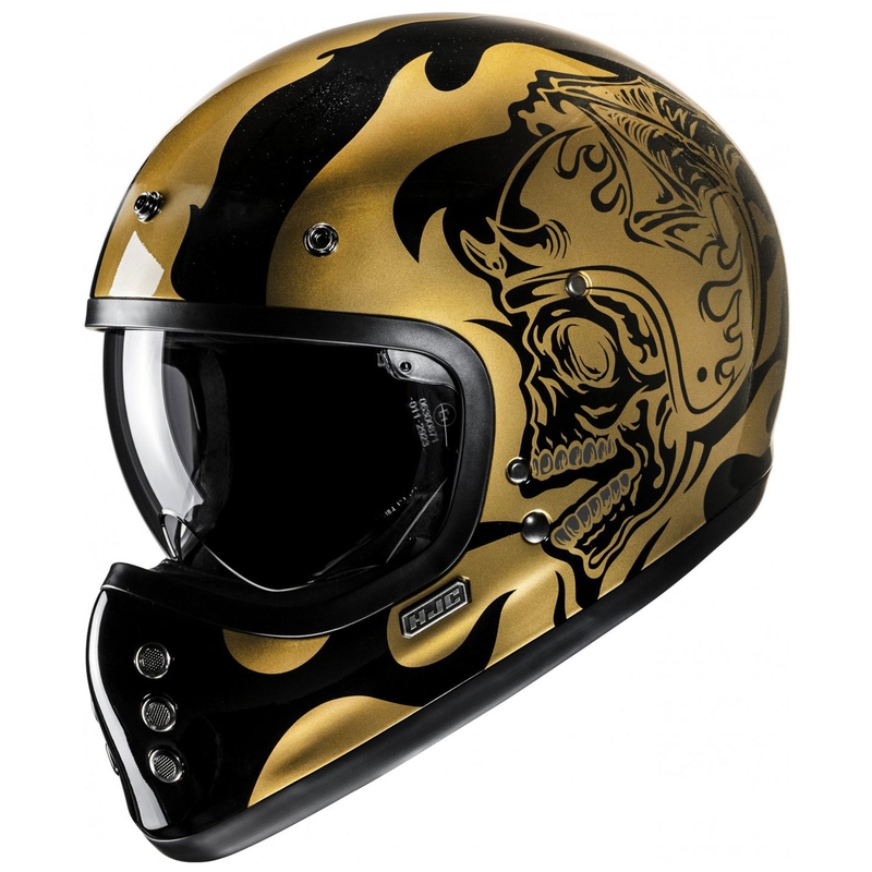 Integruotas motociklininko šalmas HJC V60 Flame MC9 auksinis-juodas