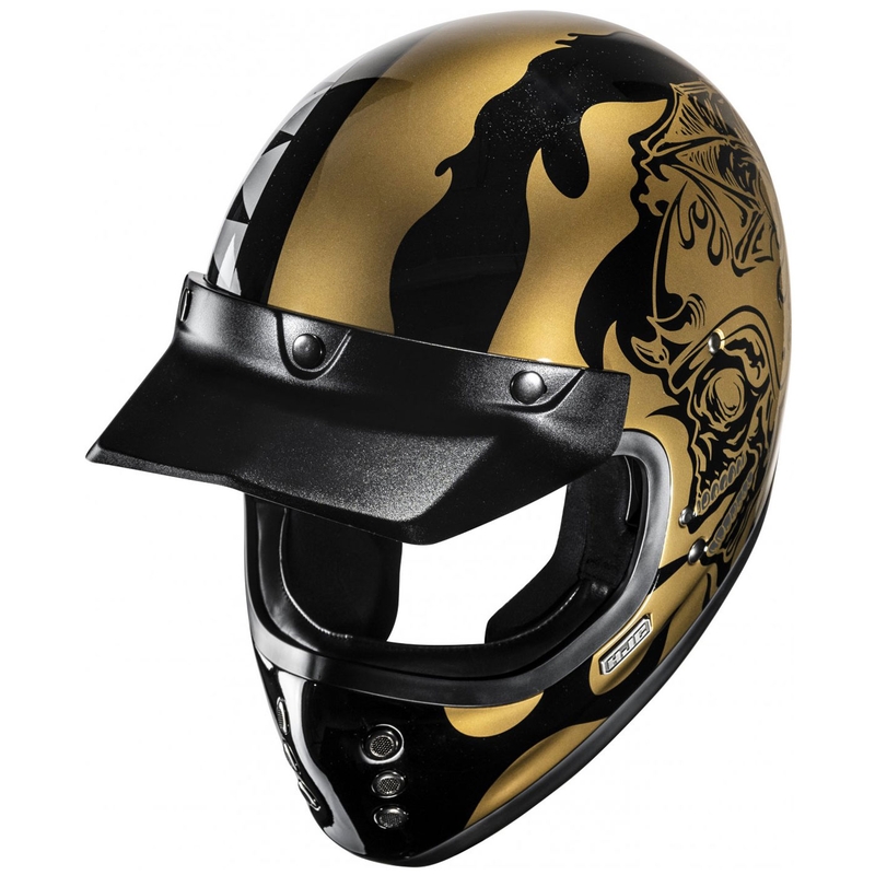Integruotas motociklininko šalmas HJC V60 Flame MC9 auksinis-juodas